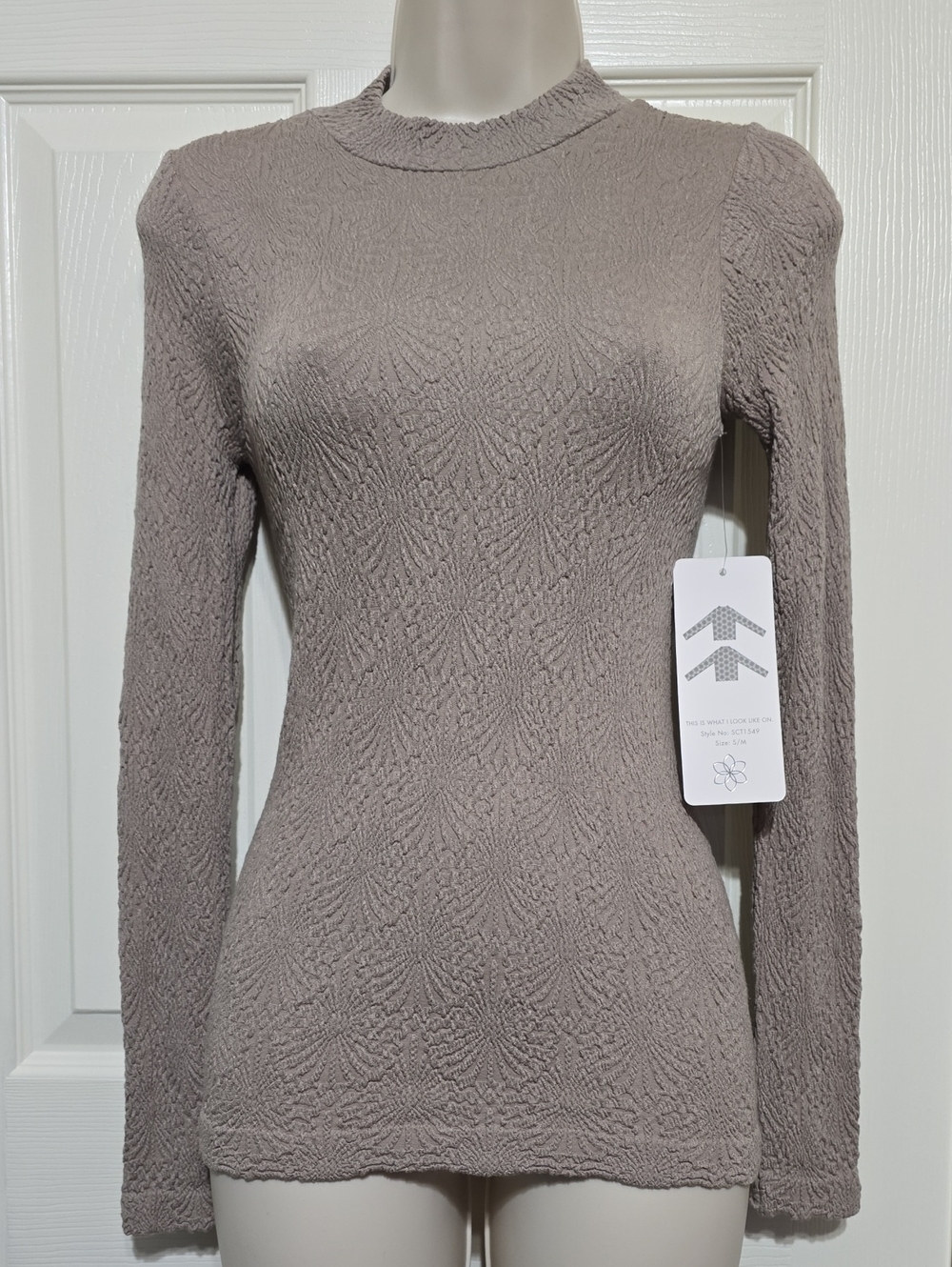 Aura Knit Crewneck StretchyTop - Taupe Brown